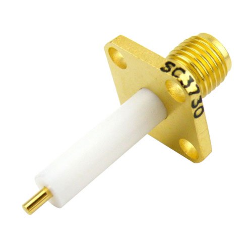 SMA Female (Jack) Connector Stub Terminal 4 Hole Flange (Panel Mount), Solder, Gold Plated Stainless Steel Body, Length 1.08 In Fairview Microwave SC3730