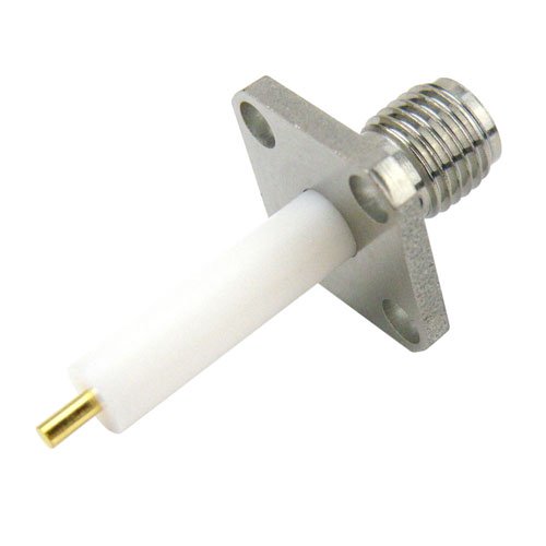 SMA Female (Jack) Connector Stub Terminal 4 Hole Flange (Panel Mount), Solder, Passivated Stainless Steel Body, Length 1.08 In Fairview Microwave SC3732