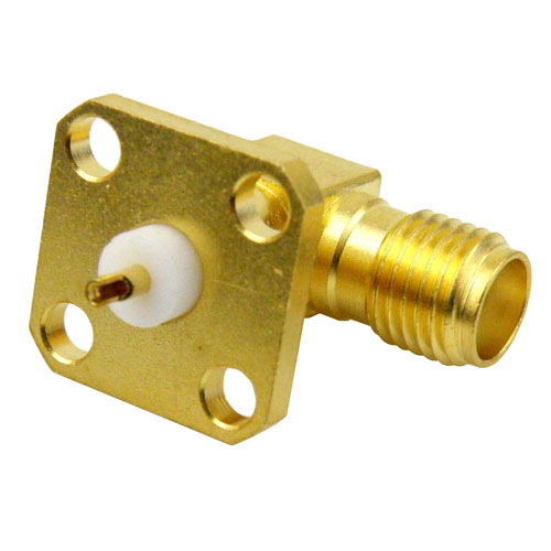 Right Angle SMA Female (Jack) Connector Solder Cup Terminal 4 Hole Flange (Panel Mount), Solder Fairview Microwave SC3787