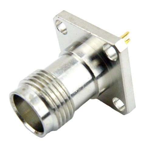 TNC Female (Jack) Connector Solder Cup Terminal 4 Hole Flange (Panel Mount), Solder, Nickel Plated Brass Body, Length 1.06 In Fairview Microwave SC4231