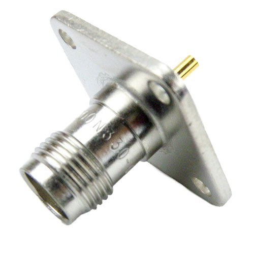 TNC Female (Jack) Connector Solder Cup Terminal 4 Hole Flange (Panel Mount), Solder, Nickel Plated Brass Body, Length 0.63 In Fairview Microwave SC4233