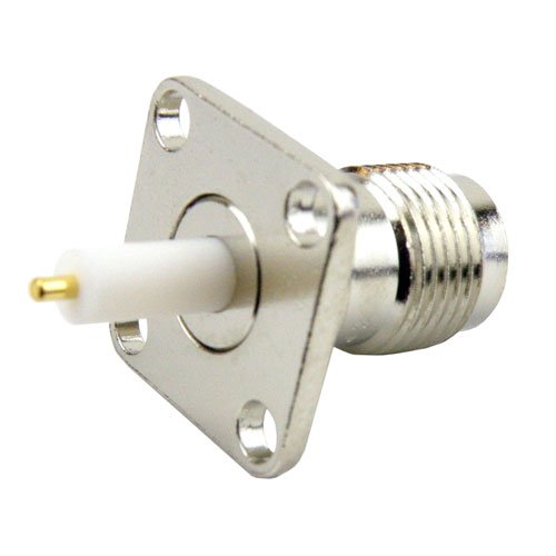 TNC Female (Jack) Connector Stub Terminal 4 Hole Flange (Panel Mount), Solder, Nickel Plated Brass Body, Length 0.701 In Fairview Microwave SC4242