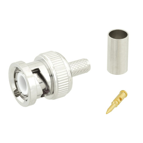 BNC Male (Plug) Connector For RG142, RG55 Cable, Crimp/Solder, Nickel Plated Brass Body, Length 0.929 In Fairview Microwave SC6023