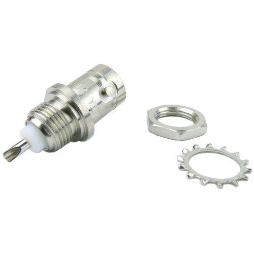 BNC Female (Jack) Bulkhead Connector Solder Cup Terminal, Solder, Nickel Plated Brass Body, Length 0.49 In Fairview Microwave SC6261