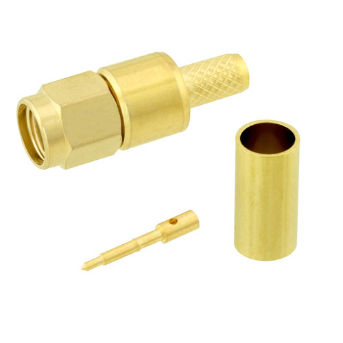 SMA Male (Plug) Connector For LMR-200 Cable, Crimp/Solder, Gold Plated Brass Body, Length 0.957 In Fairview Microwave SC7029