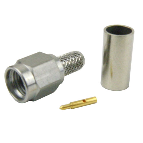 SMA Male (Plug) Connector For RG58, RG141, RG303, LMR-195, 0.195 inch Cable, Crimp/Solder, Passivated Stainless Steel Body, Length 0.701 In Fairview Microwave SC7058