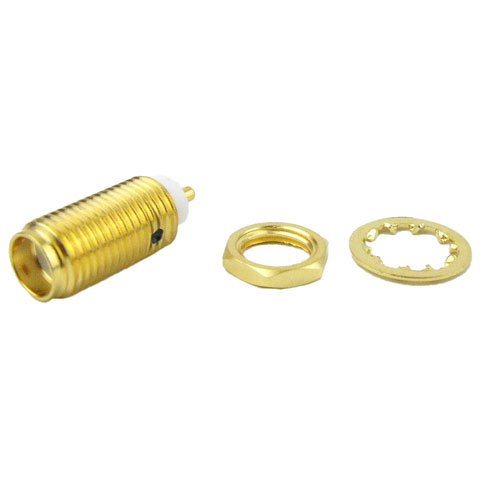 SMA Female (Jack) Bulkhead Connector Stub Terminal, Solder, Gold Plated Stainless Steel Body, Length 0.661 In Fairview Microwave SC7114