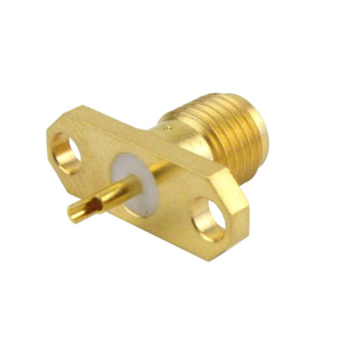 SMA Female (Jack) Connector Solder Cup Terminal 2 Hole Flange (Panel Mount), Solder, Gold Plated Stainless Steel Body, Length 0.567 In Fairview Microwave SC7486