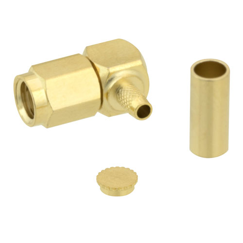 Right Angle SMC Plug (Male) Connector for 0.100 inch, RG316, RG174, RG188, LMR-100, LMR-100A, LMR-100A-FR Cable Gold Plated, Crimp/Solder Fairview Microwave SC8803