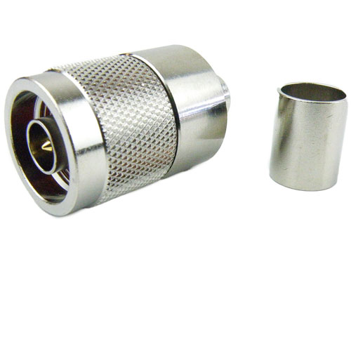 N Male (Plug) Connector For LMR-400 Cable, Crimp/Non-Solder Contact, Nickel Plated Brass Body , Length 1.43 In Fairview Microwave SC9118