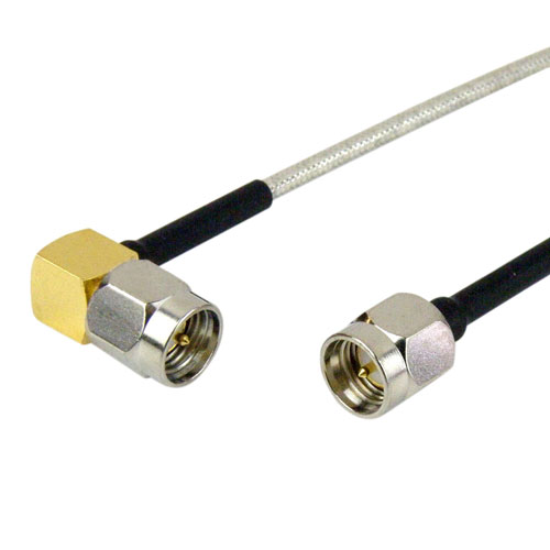 SMA Male to RA SMA Male Cable RG405 Type .086 Coax in 8 Inch and RoHS Fairview Microwave SCA47086-08