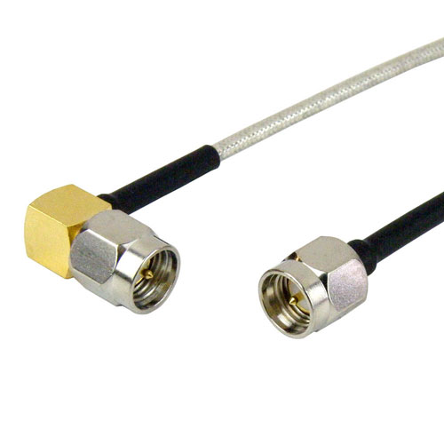 SMA Male to RA SMA Male Cable RG405 Type .086 Coax in 18 Inch and RoHS Fairview Microwave SCA47086-18