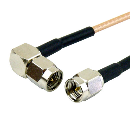 SMA Male (Plug) to RA SMA Male (Plug) Cable RG-316 Coax Up To 3 GHz in 6 Inch Fairview Microwave SCB15031-06