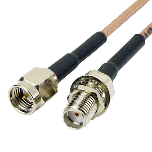 SMA Male (Plug) to SMA Female (Jack) Bulkhead Cable RG-316 Coax Up To 2 GHz in 6 Inch Fairview Microwave SCB15212-06