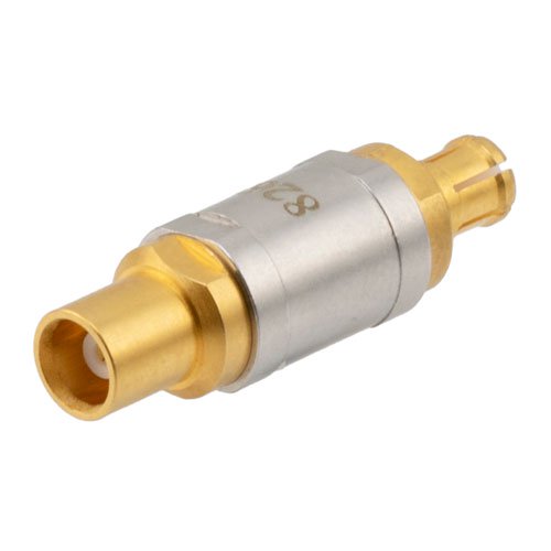 50 ohm MCX plug to MCX jack DC Block inner from 10MHz to 6GHz rated 50 Volt in Brass Fairview Microwave SD8269