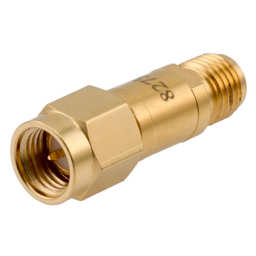 50 ohm SMA plug to SMA jack DC Block inner from 10MHz to 18.5GHz rated 200 Volt in Brass Fairview Microwave SD8273