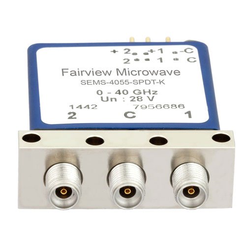 SPDT Latching DC to 40 GHz Electro-Mechanical Relay Switch, Indicators, Self Cut Off, up to 80W, 28V, 2.92mm Fairview Microwave SEMS-4055-SPDT-K