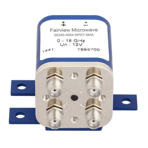 Transfer Failsafe DC to 18 GHz Electro-Mechanical Relay Switch, up to 240W, 12V, SMA Fairview Microwave SEMS-4064-DPDT-SMA