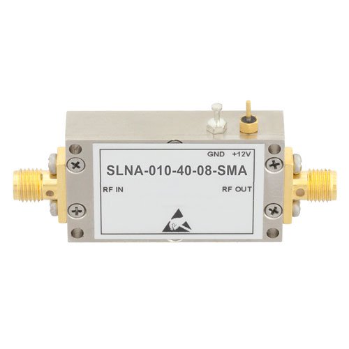 40 dB Gain 0.8 dB NF Low Noise High Gain Amplifier Operating From 10 MHz to 1,000 MHz with 18 dBm P1dB and SMA Fairview Microwave SLNA-010-40-08-SMA