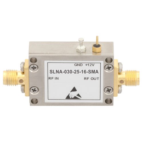 1.6 dB NF Low Noise Amplifier, Operating From 20 MHz to 3 GHz with 25 dB Gain, 13.5 dBm P1dB and SMA Fairview Microwave SLNA-030-25-16-SMA