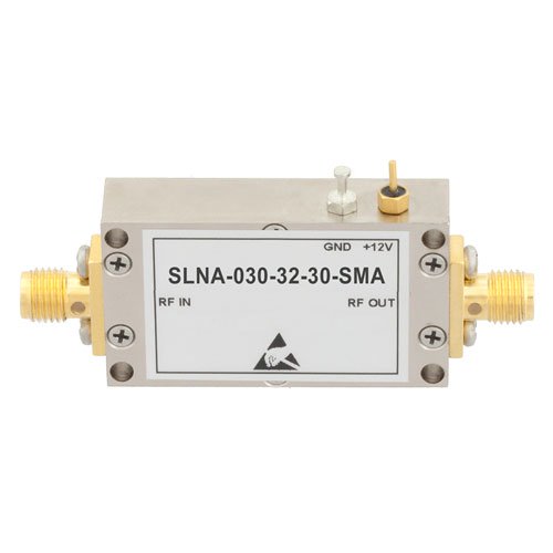 2.5 dB NF Low Noise Amplifier Operating From 0.009 MHz to 3 GHz with 32 dB Gain, 16 dBm P1dB and SMA Fairview Microwave SLNA-030-32-30-SMA