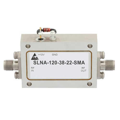 2.2 dB NF Low Noise Amplifier Operating From 8 GHz to 12 GHz with 38 dB Gain, 13 dBm Psat and SMA Fairview Microwave SLNA-120-38-22-SMA