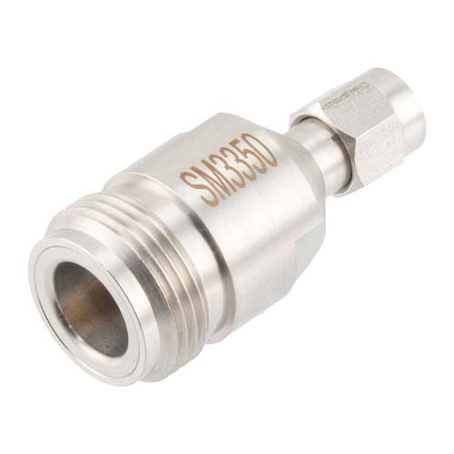 Precision 3.5mm Male (Plug) to N Female (Jack) Adapter, Passivated Stainless Steel Body, 1.15 VSWR Fairview Microwave SM3350