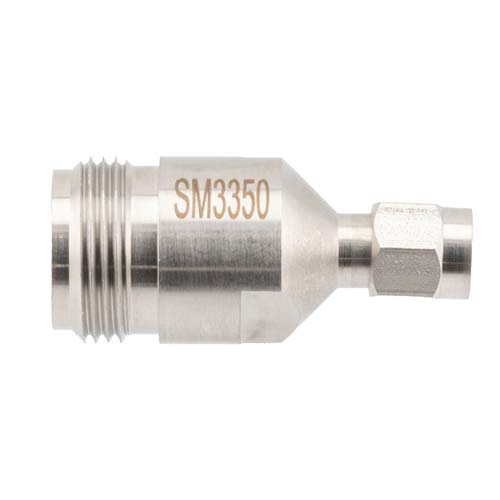 Precision 3.5mm Male (Plug) to N Female (Jack) Adapter, Passivated Stainless Steel Body, 1.15 VSWR Fairview Microwave SM3350