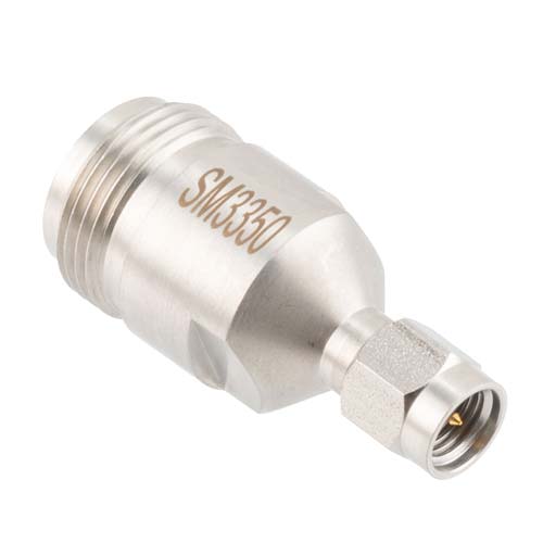 Precision 3.5mm Male (Plug) to N Female (Jack) Adapter, Passivated Stainless Steel Body, 1.15 VSWR Fairview Microwave SM3350