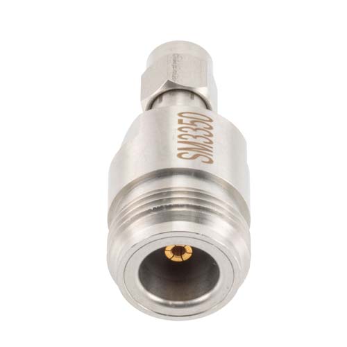 Precision 3.5mm Male (Plug) to N Female (Jack) Adapter, Passivated Stainless Steel Body, 1.15 VSWR Fairview Microwave SM3350