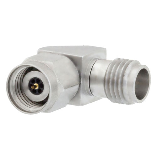 Miter RA 1.85mm Female (Jack) to 2.4mm Male (Plug) Adapter, Passivated Stainless Steel Body, 1.4 VSWR Fairview Microwave SM3841