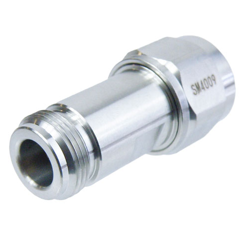 N Male (Plug) to N Female (Jack) Adapter, Passivated Stainless Steel Body, 1.2 VSWR Fairview Microwave SM4009