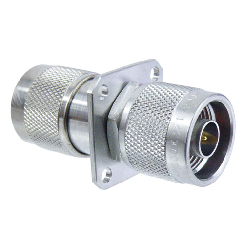 N Male (Plug) to N Male (Plug) 4 Hole Flange Adapter, Passivated Stainless Steel Body, 1.15 VSWR Fairview Microwave SM4041