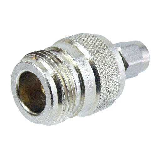 SMA Male (Plug) to N Female (Jack) Adapter, Passivated Stainless Steel Body, 1.2 VSWR Fairview Microwave SM4205