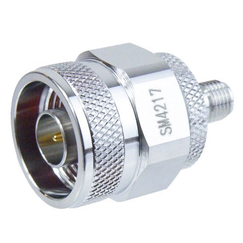 SMA Female (Jack) to N Male (Plug) Adapter, Tri-Metal Plated Brass Body, 1.3 VSWR Fairview Microwave SM4217