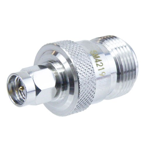 SMA Male (Plug) to N Female (Jack) Adapter, Tri-Metal Plated Brass Body, 1.3 VSWR Fairview Microwave SM4219