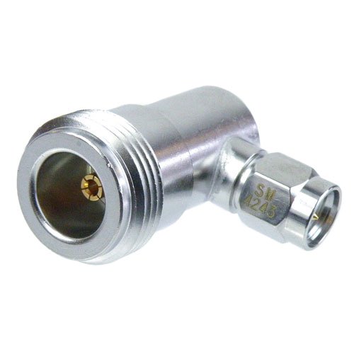 RA SMA Male (plug) to N Female (Jack) Adapter, Tri-Metal Plated Brass Body, 1.2 VSWR Fairview Microwave SM4243