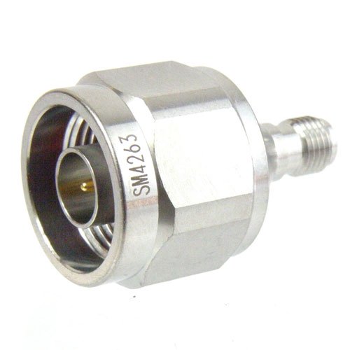 SMA Female (Jack) to N Male (Plug) Adapter, Passivated Stainless Steel Body, 1.3 VSWR Fairview Microwave SM4263