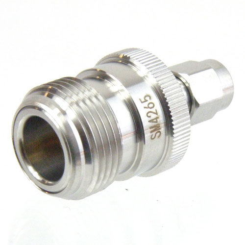 SMA Male (Plug) to N Female (Jack) Adapter, Passivated Stainless Steel Body, 1.25 VSWR Fairview Microwave SM4265