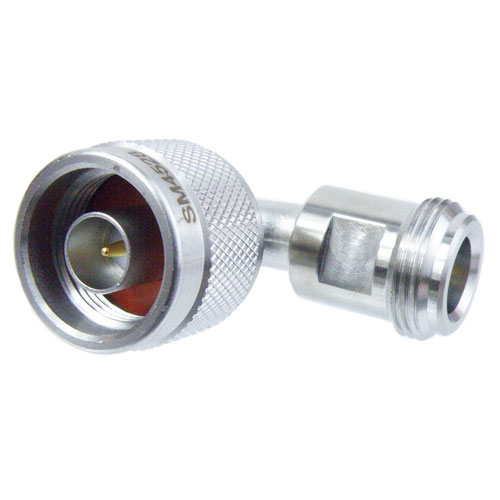 Radius RA N Male (Plug) to N Female (Jack) Adapter MIL-STD-202, Method 106, Passivated Stainless Steel Body, High Temp, 1.25 VSWR Fairview Microwave SM4528