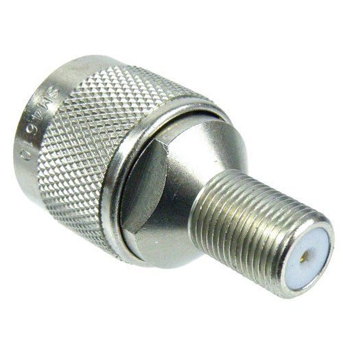 N Male (Plug) to F Female (Jack) Adapter, Nickel Plated Brass Body, High Temp, 1.3 VSWR Fairview Microwave SM4610