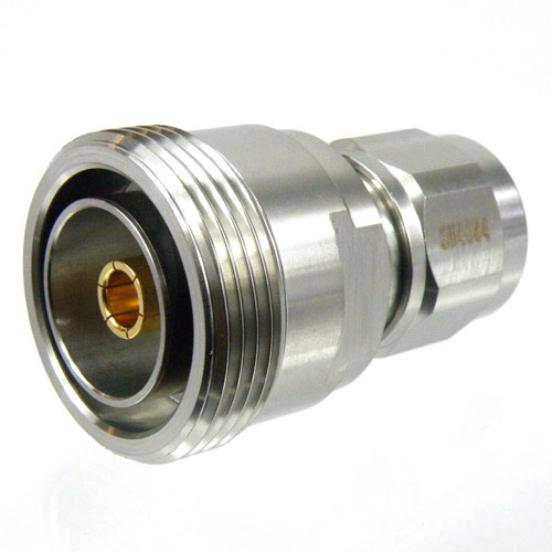 N Male (Plug) to 7/16 DIN Female (Jack) Adapter, Passivated Stainless Steel Body, 1.15 VSWR Fairview Microwave SM4684