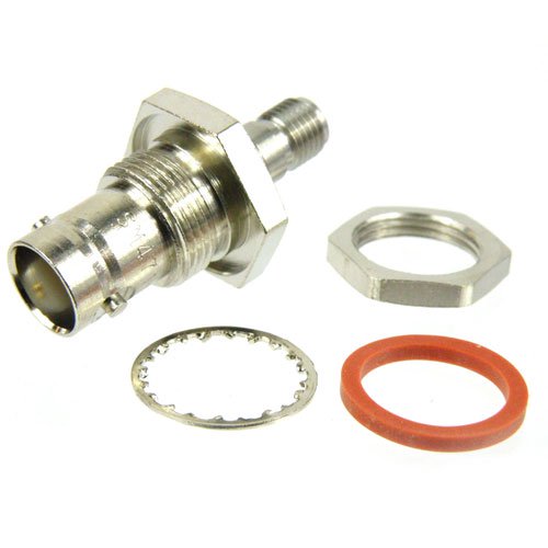 Push-On SMA Female (Jack) to BNC Female (Jack) Bulkhead Adapter, Passivated Stainless Steel Body, High Temp, 1.3 VSWR Fairview Microwave SM4711