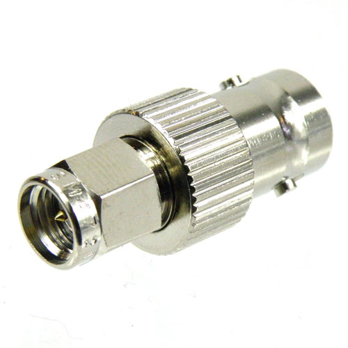 SMA Male (Plug) to BNC Female (Jack) Adapter, Nickel Plated Brass Body, High Temp, 1.2 VSWR Fairview Microwave SM4721