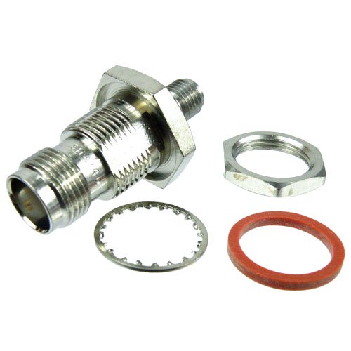 SMA Female (Jack) to TNC Female (Jack) Bulkhead Adapter, Passivated Stainless Steel Body, High Temp, 1.35 VSWR Fairview Microwave SM4740