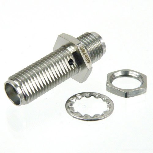 SMA Female (Jack) to SMA Female (Jack) Bulkhead Adapter, Passivated Stainless Steel Body, 1.25 VSWR Fairview Microwave SM4909