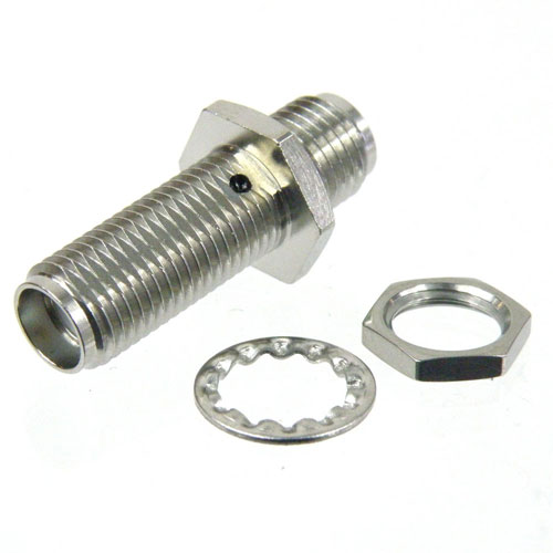 SMA Female (Jack) to SMA Female (Jack) Bulkhead Adapter, Passivated Stainless Steel Body, 1.15 VSWR Fairview Microwave SM4910