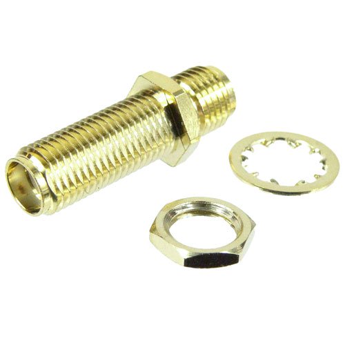 SMA Female (Jack) to SMA Female (Jack) Bulkhead Adapter, Gold Plated Brass Body, High Temp, 1.23 VSWR Fairview Microwave SM4934