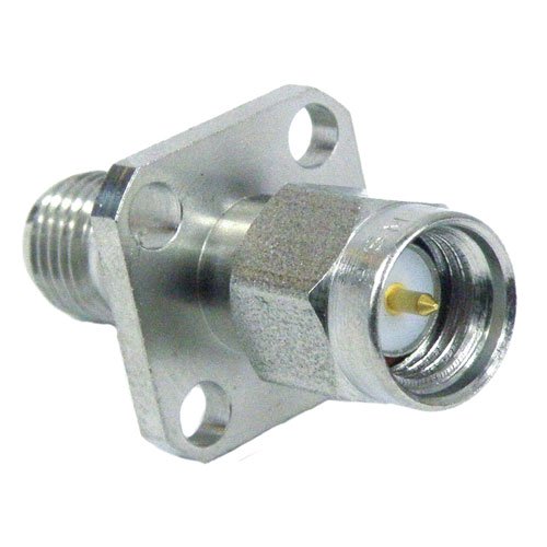 SMA Male (plug) to SMA Female (Jack) 4 Hole Flange Adapter, Passivated Stainless Steel Body, High Temp, 1.2 VSWR Fairview Microwave SM4968