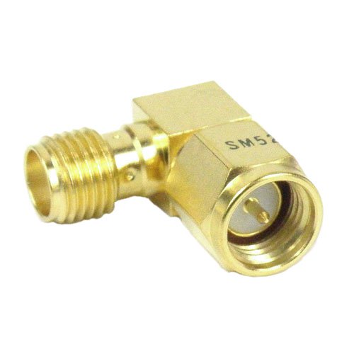 RA SMA Male (Plug) to SMA Female (Jack) Adapter, Gold Plated Stainless Steel Body, 1.25 VSWR Fairview Microwave SM5267